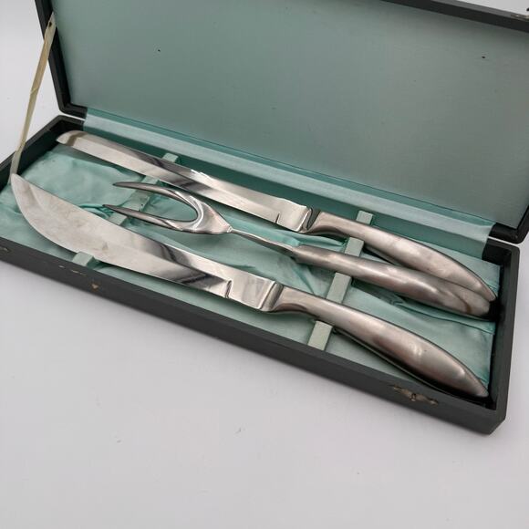Vintage Carving Set Texhoma Mid Century Stainless Steel 3 pc Boxed Japan - Picture 3 of 9
